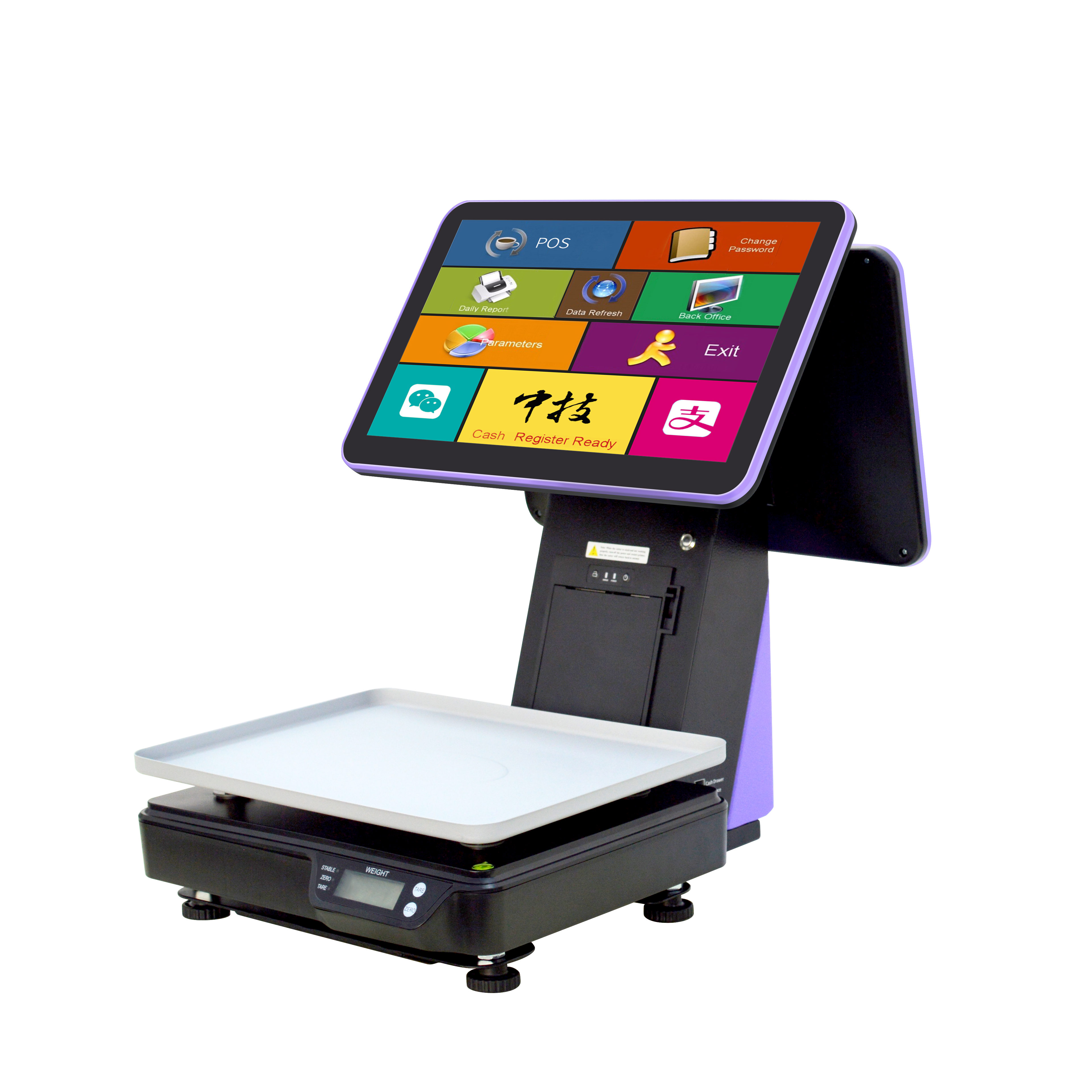 ZHONGJI® TS9D POS System Dual Touch Screen Built-in 58mm Printer Intelligent Weighing PC Machine for Supermarket/Farmers'Market