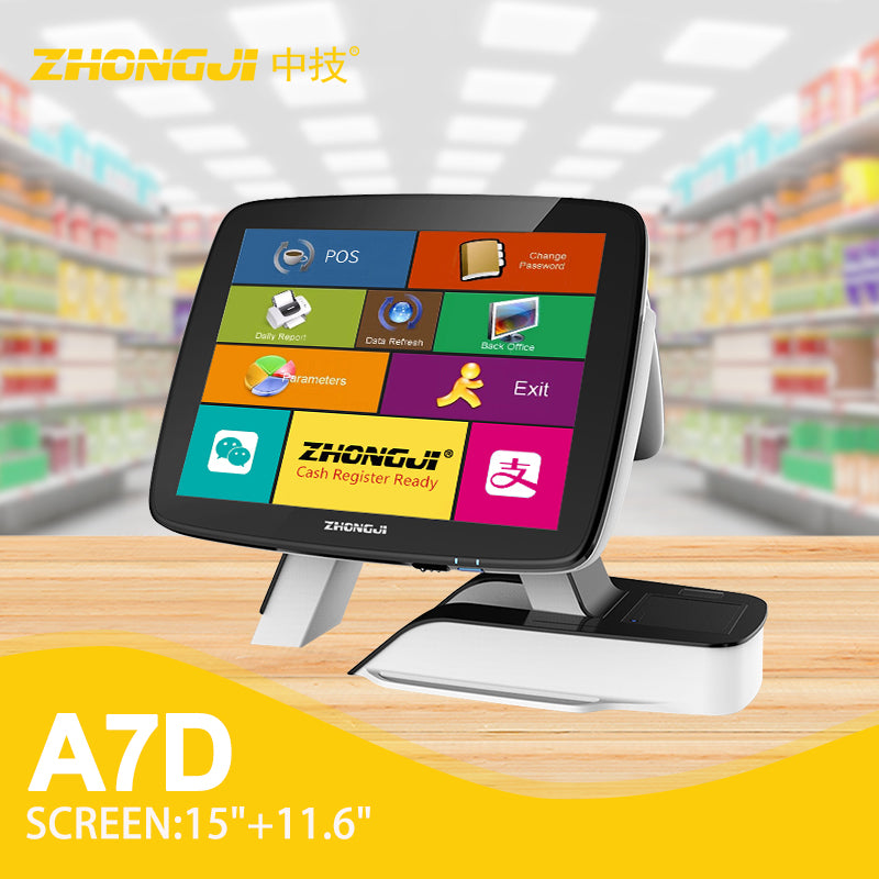 ZHONGJI® A7D POS System Dual Touch Screens Su-Style Design for Retail Store/Restuarant