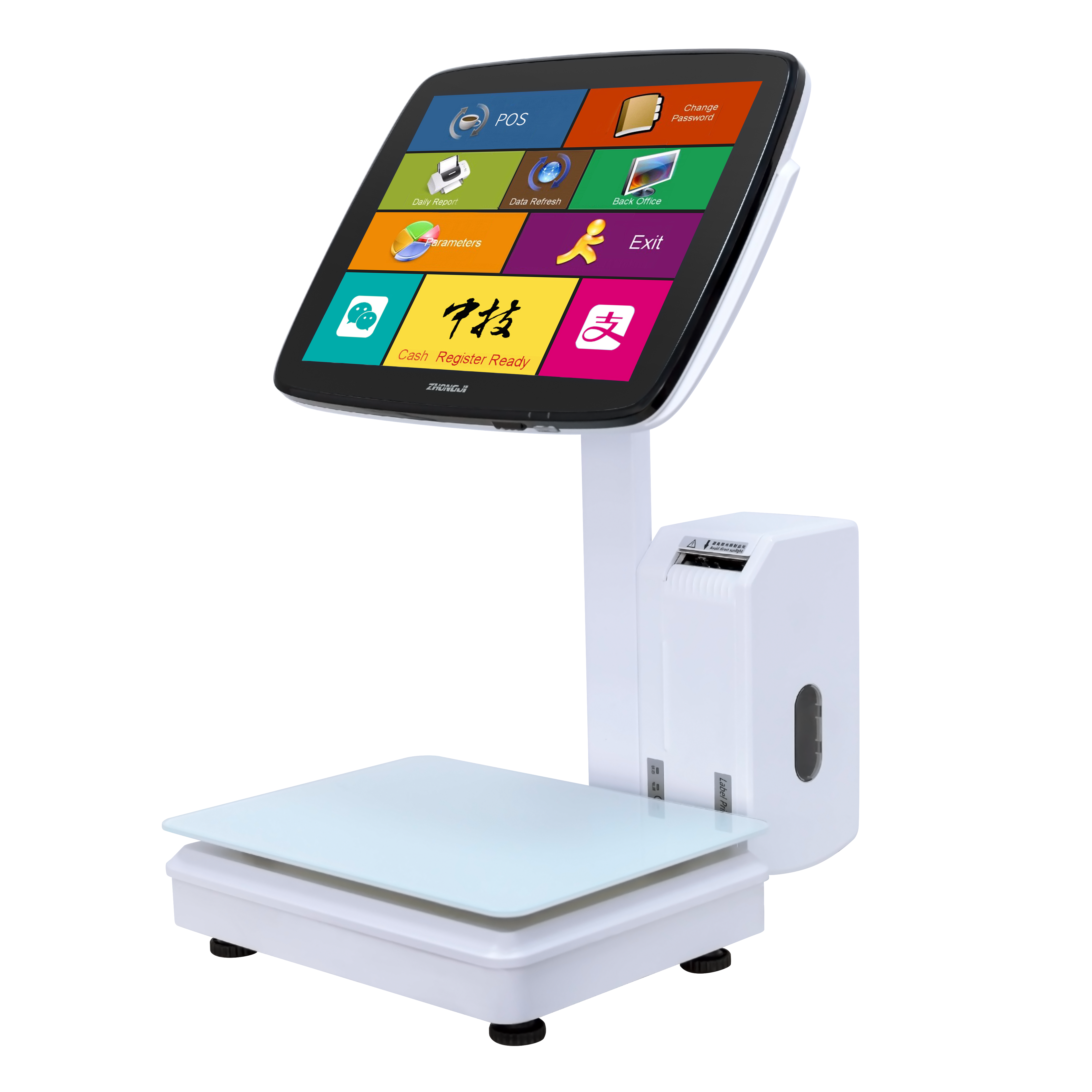 ZHONGJI® LS11 POS Machine 15-inch Touch Screen Side-Mounted 60mm Label Scale Design for Supermarket/Vegetable Market