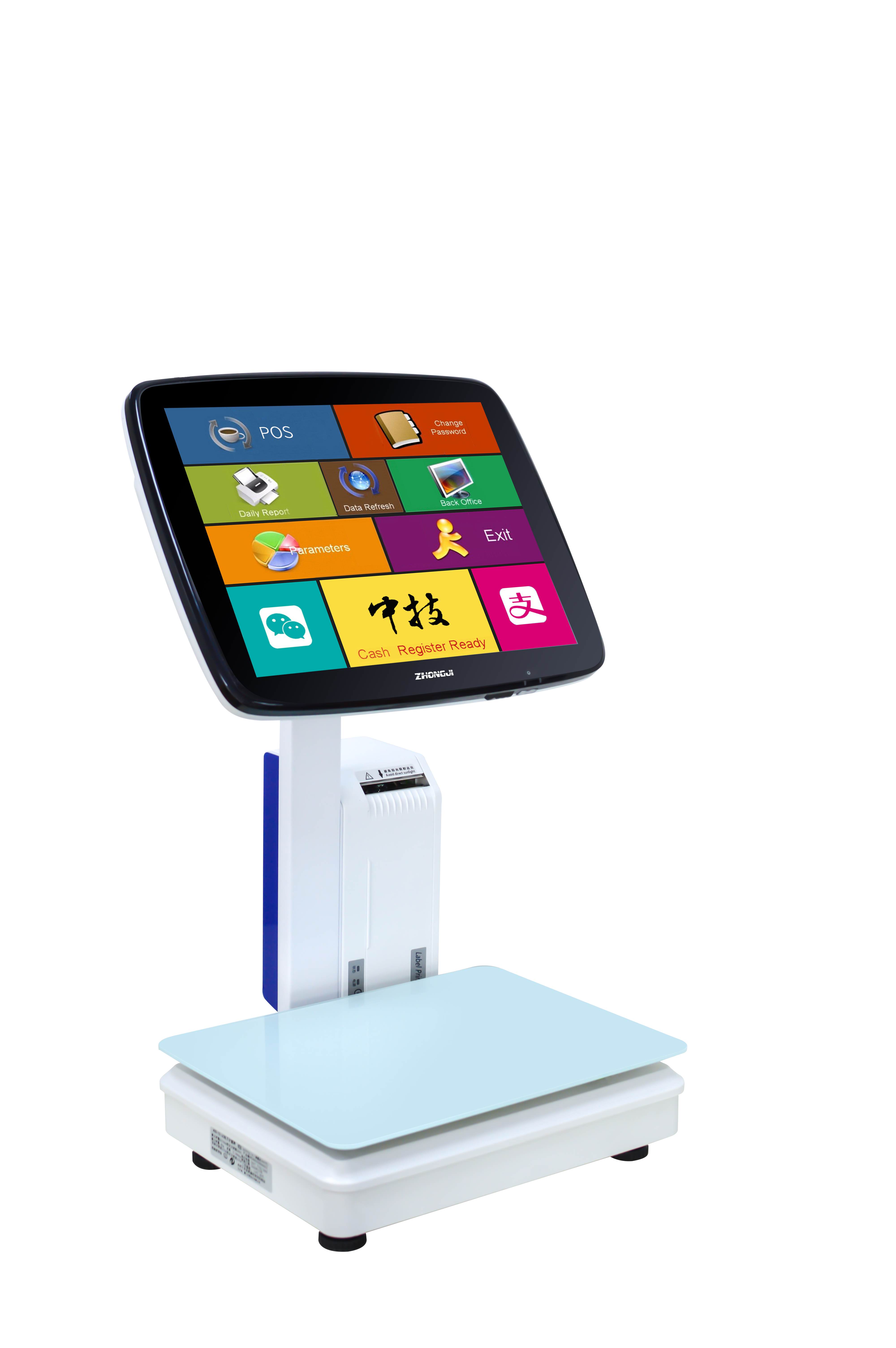 ZHONGJI® LS11 POS Machine 15-inch Touch Screen Side-Mounted 60mm Label Scale Design for Supermarket/Vegetable Market