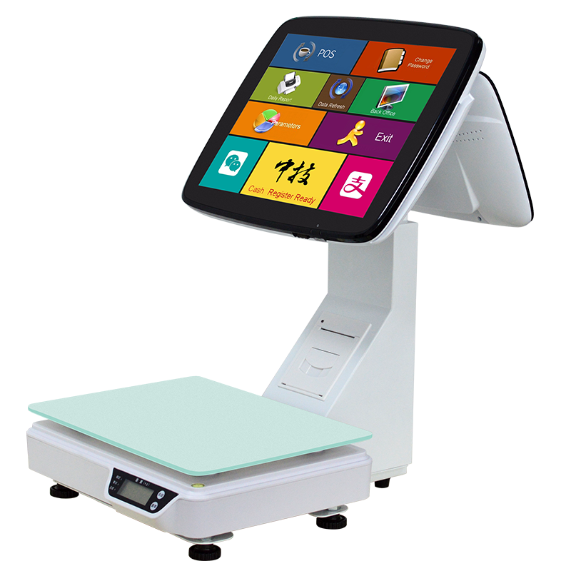 ZHONGJI® TS15D Cash Register Dual Touch Screen Built-in 58mm Printer Intelligent Weighing PC Machine for Supermarket/Vegetable Market