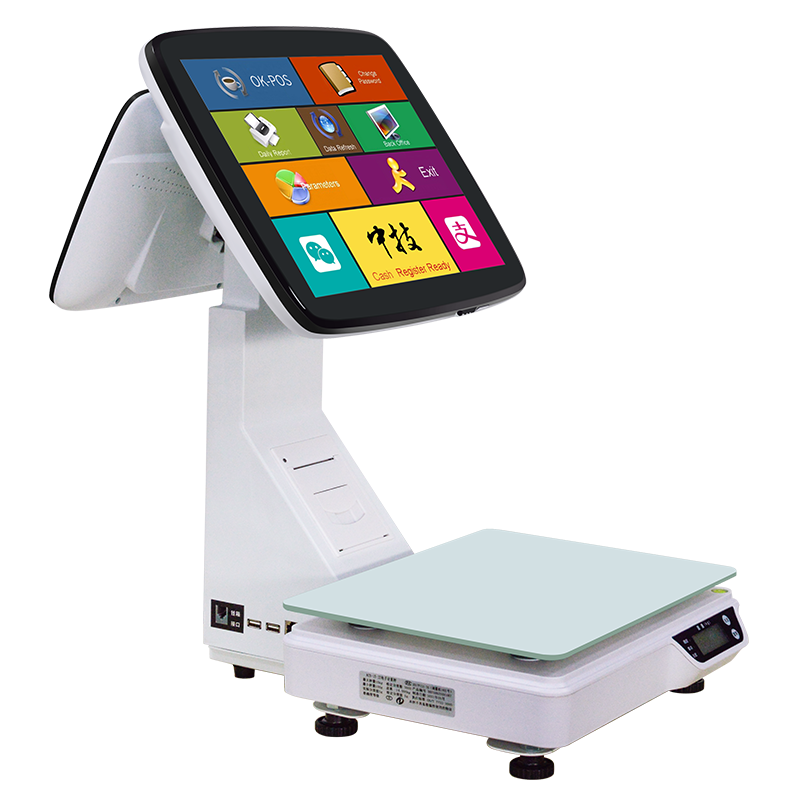 ZHONGJI® TS15D Cash Register Dual Touch Screen Built-in 58mm Printer Intelligent Weighing PC Machine for Supermarket/Vegetable Market