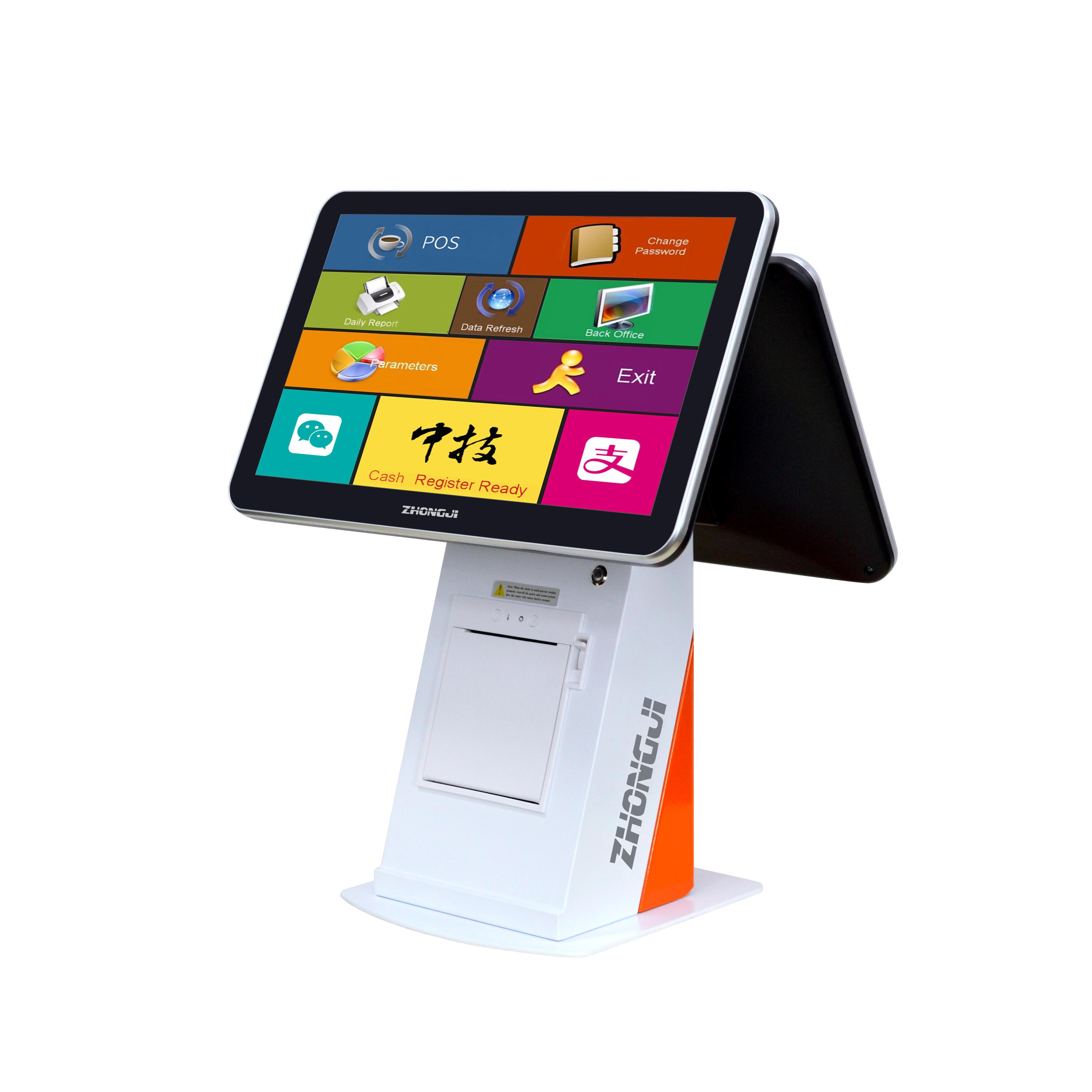 ZHONGJI® A5D POS System Dual Touch Screen AI Recognition Built-in 58mm Thermal Printer PC Machine for Retail/Restuarant