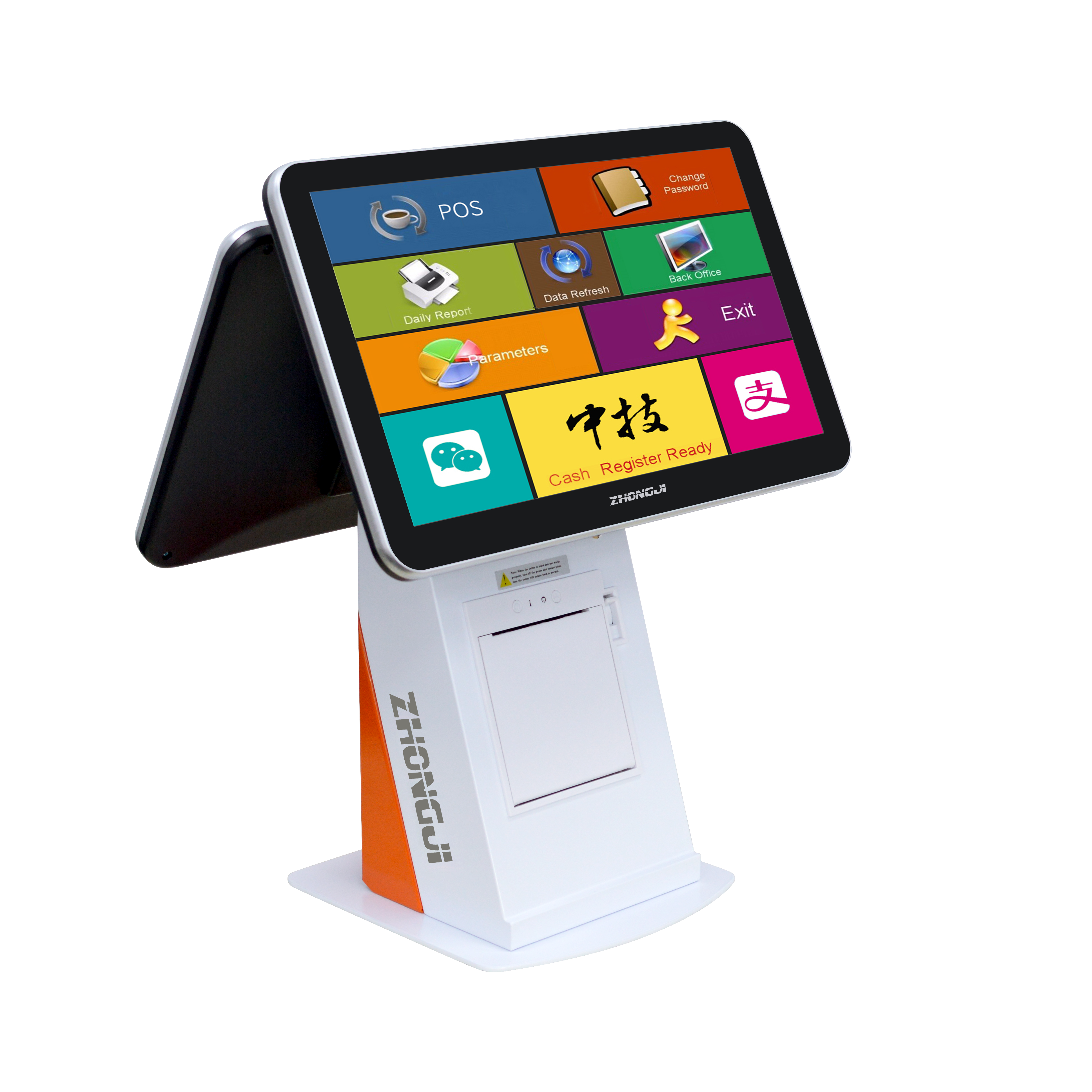ZHONGJI® A5D POS System Dual Touch Screen AI Recognition Built-in 58mm Thermal Printer PC Machine for Retail/Restuarant