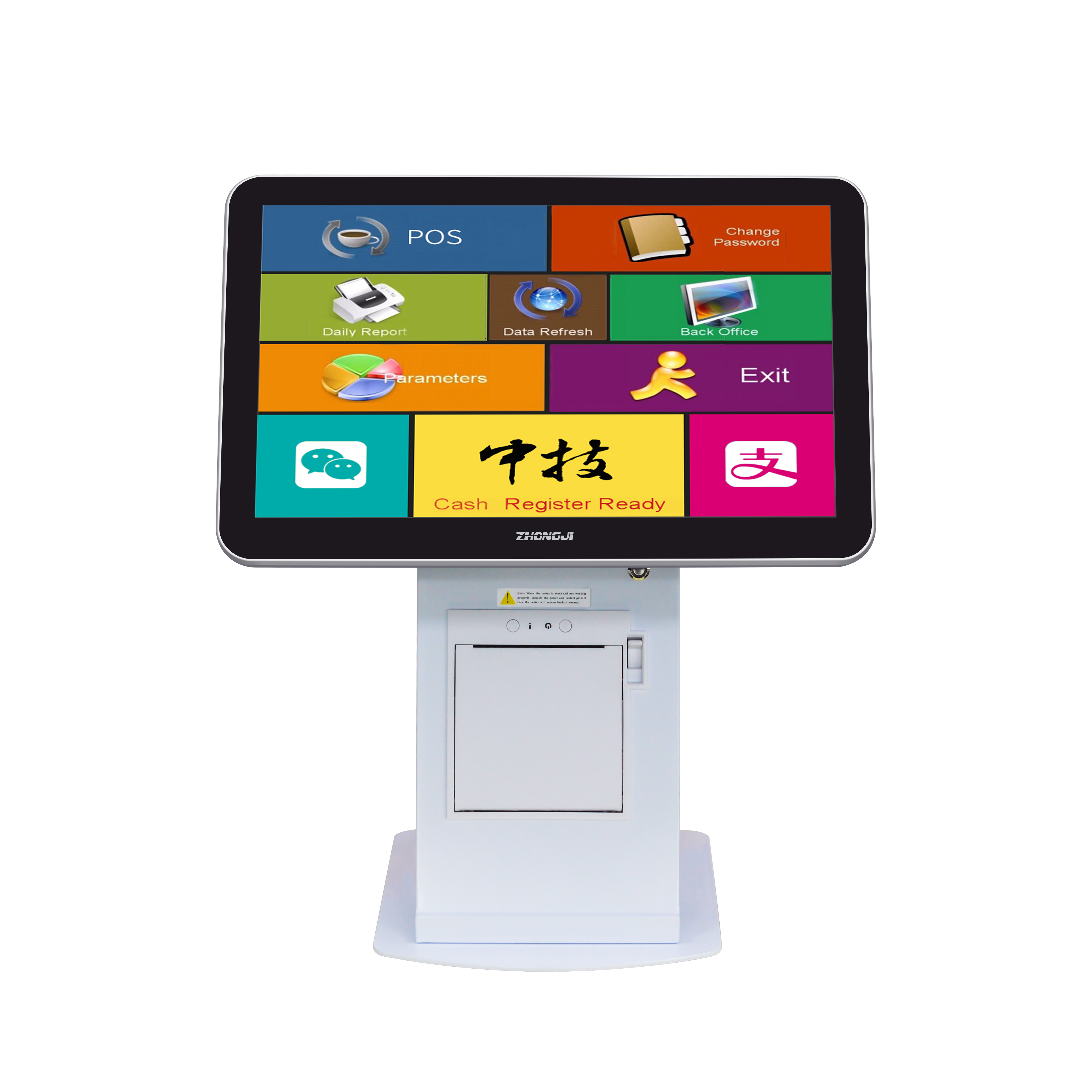 ZHONGJI® A5D POS System Dual Touch Screen AI Recognition Built-in 58mm Thermal Printer PC Machine for Retail/Restuarant