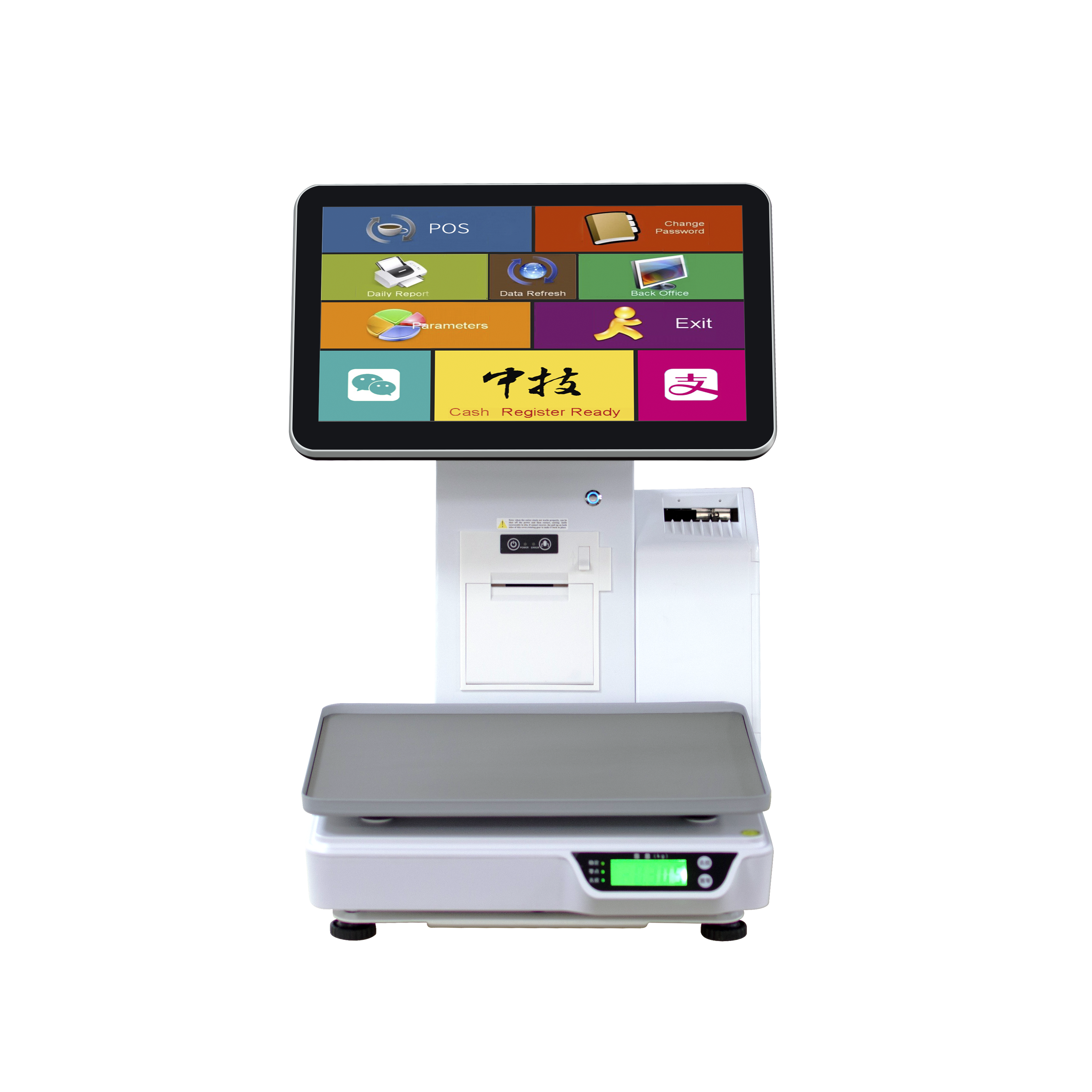 ZHONGJI® LS9 Cash Register 15.6-inch Touch Screen Side-Mounted Label Printer PC Machine for Supermarket/Fruit Store