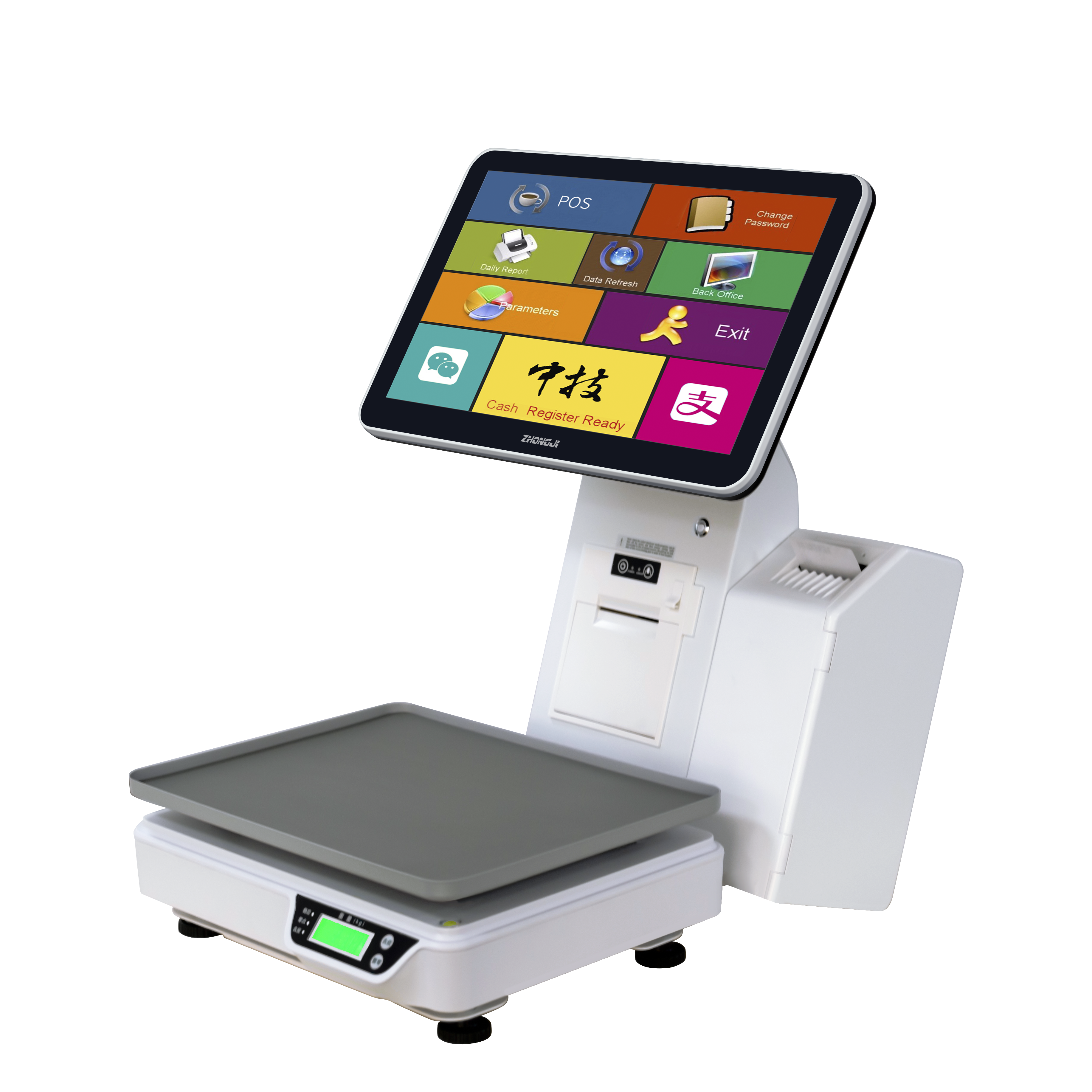 ZHONGJI® LS9 Cash Register 15.6-inch Touch Screen Side-Mounted Label Printer PC Machine for Supermarket/Fruit Store