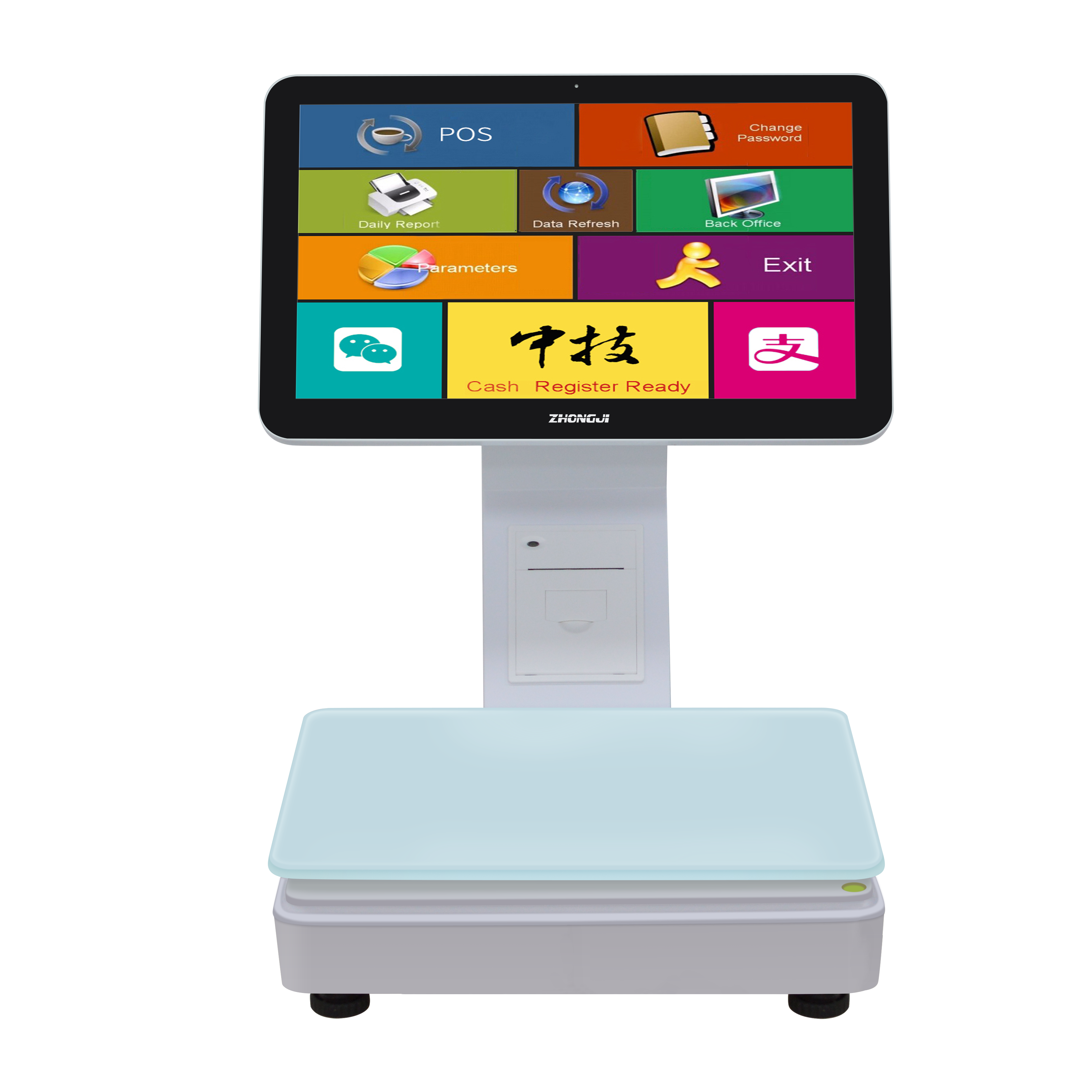 ZHONGJI® TS2 POS System 15.6"Touch Screen Buint-in 58mm Printer Intelligent Weighing PC Machine for Fruit Store/Supermarkets