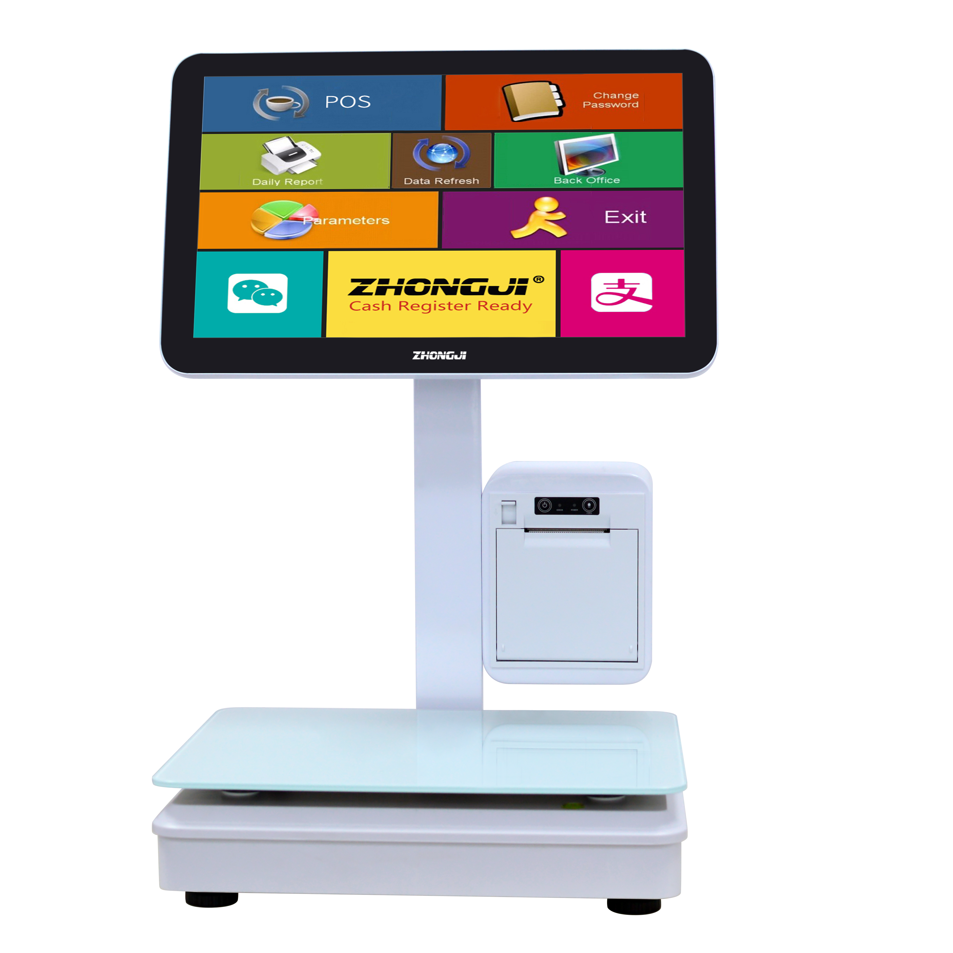 ZHONGJI® TS10 Cash Register 15.6"Touch Screen Sie-Mounted 58mm Printer Intelligent Weighing PC Machine for Supermarket/Vegetable Market