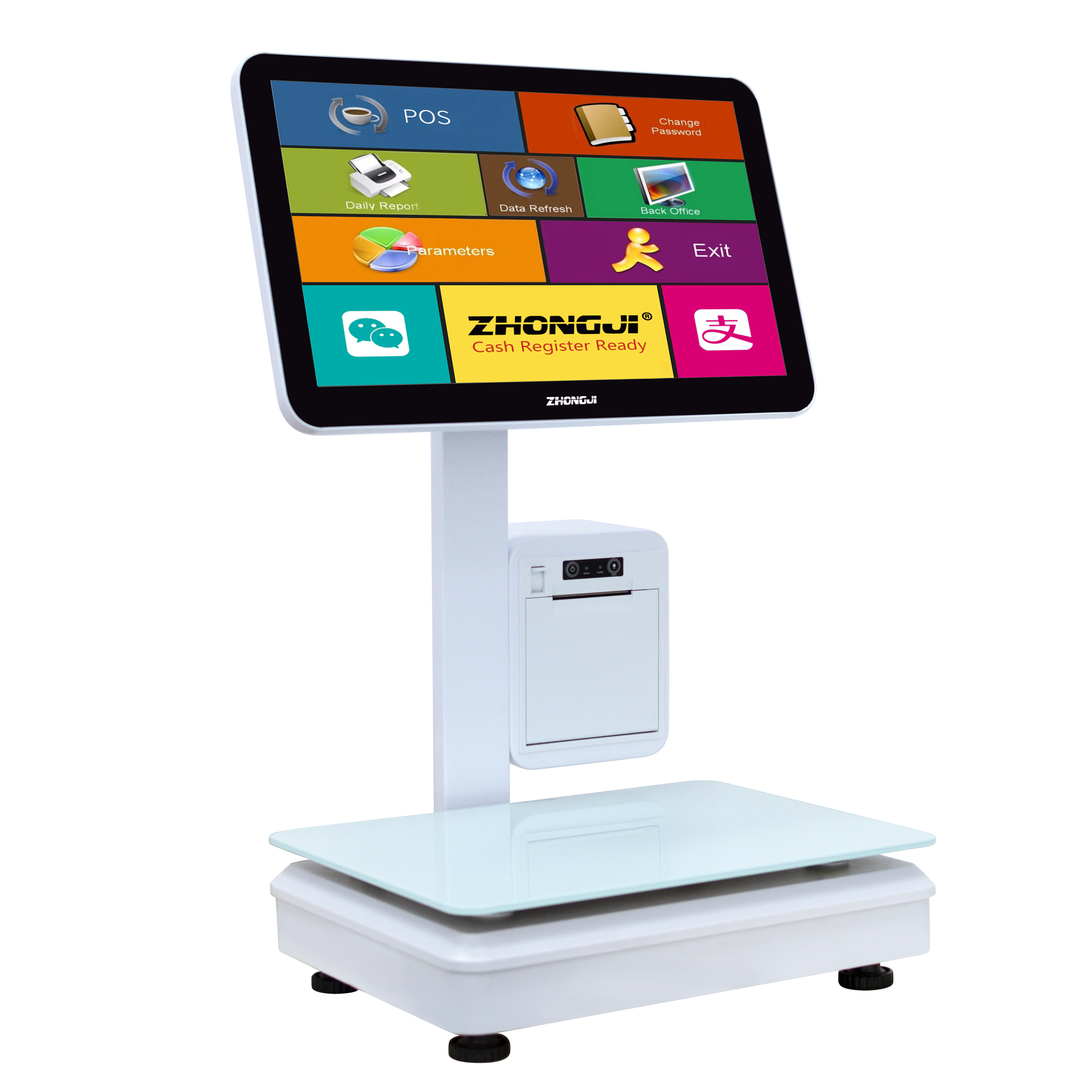 ZHONGJI® TS10 Cash Register 15.6"Touch Screen Sie-Mounted 58mm Printer Intelligent Weighing PC Machine for Supermarket/Vegetable Market