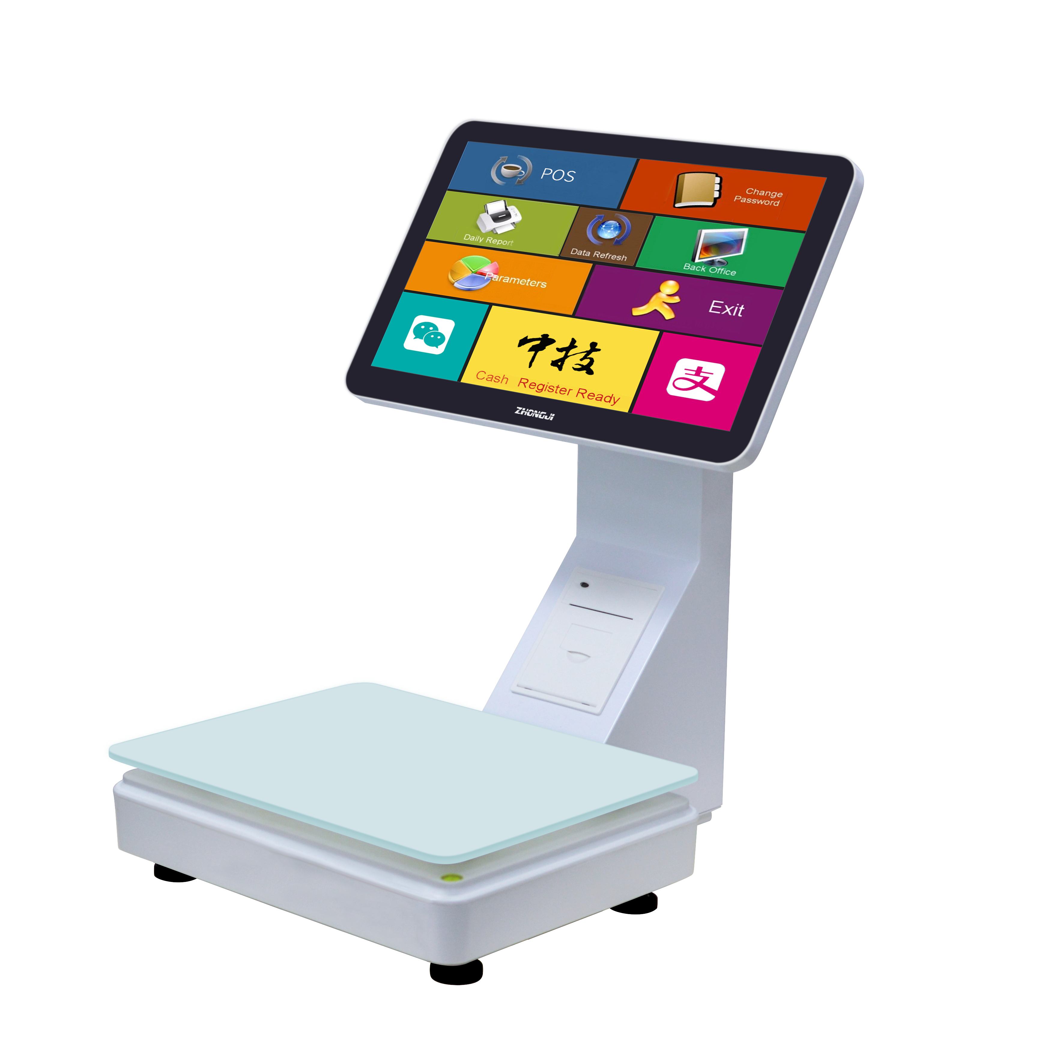 ZHONGJI® TS2 POS System 15.6"Touch Screen Buint-in 58mm Printer Intelligent Weighing PC Machine for Fruit Store/Supermarkets