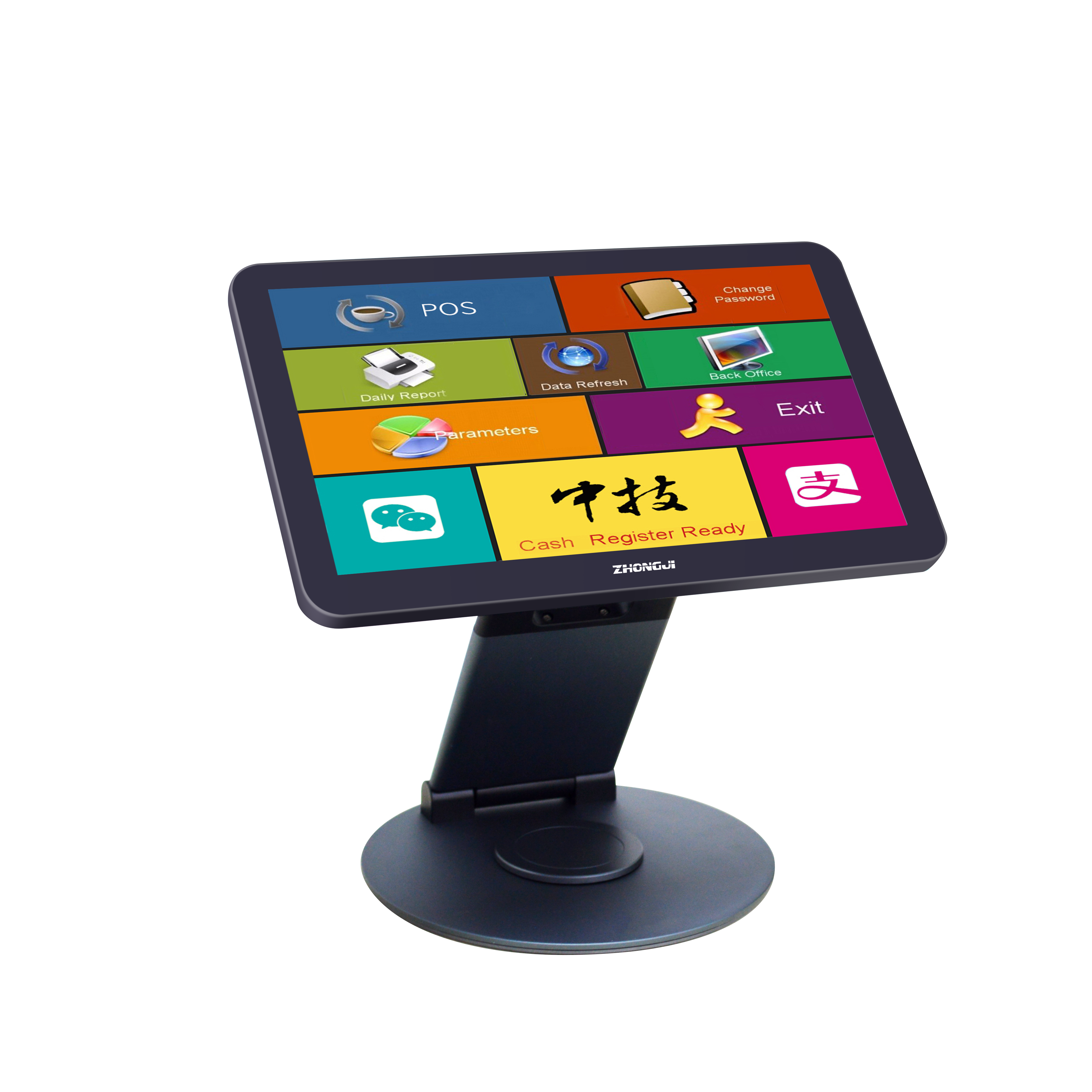 ZHONGJI® A1  POS System 360°Rotatable Base ,15.6"Touch Screen ,Adjustable Height ,Folding Design PC Machine for Retail/Restuarant