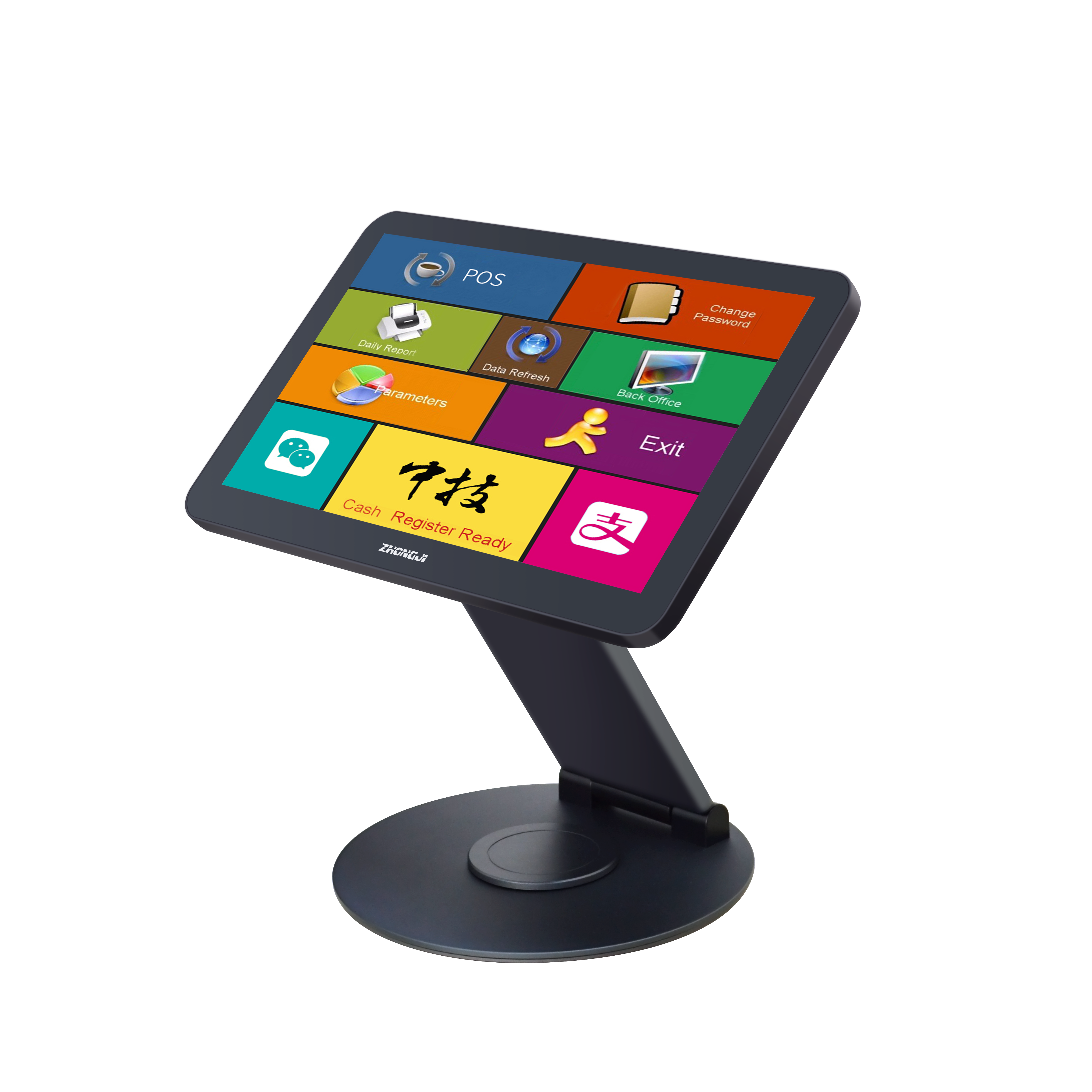 ZHONGJI® A1  POS System 360°Rotatable Base ,15.6"Touch Screen ,Adjustable Height ,Folding Design PC Machine for Retail/Restuarant