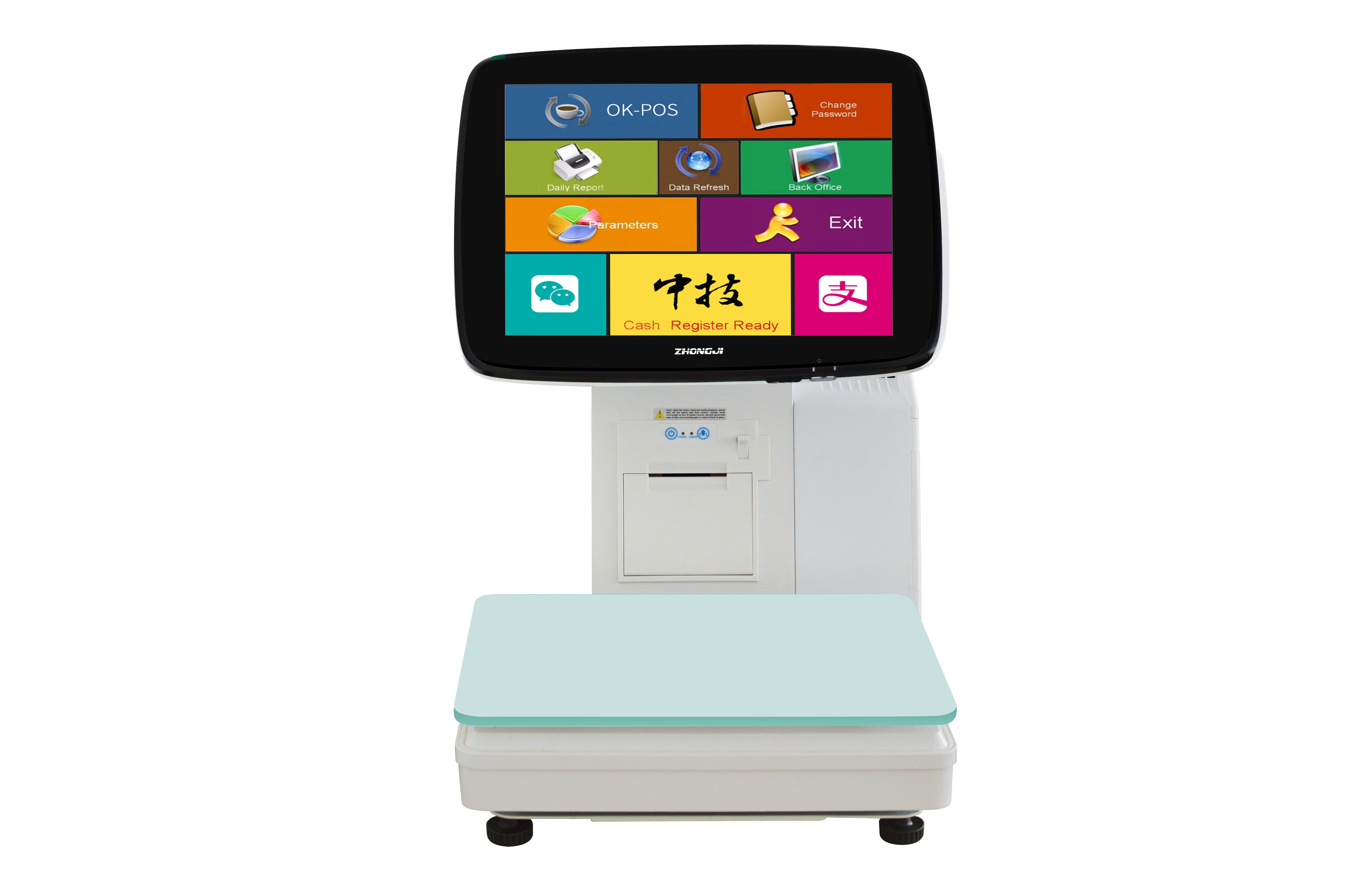ZHONGJI® LS7 POS System 15-inch Touch Screen Side-Mounted 60mm Label Printer Weighing Machine for Supermarket/Fruit Store