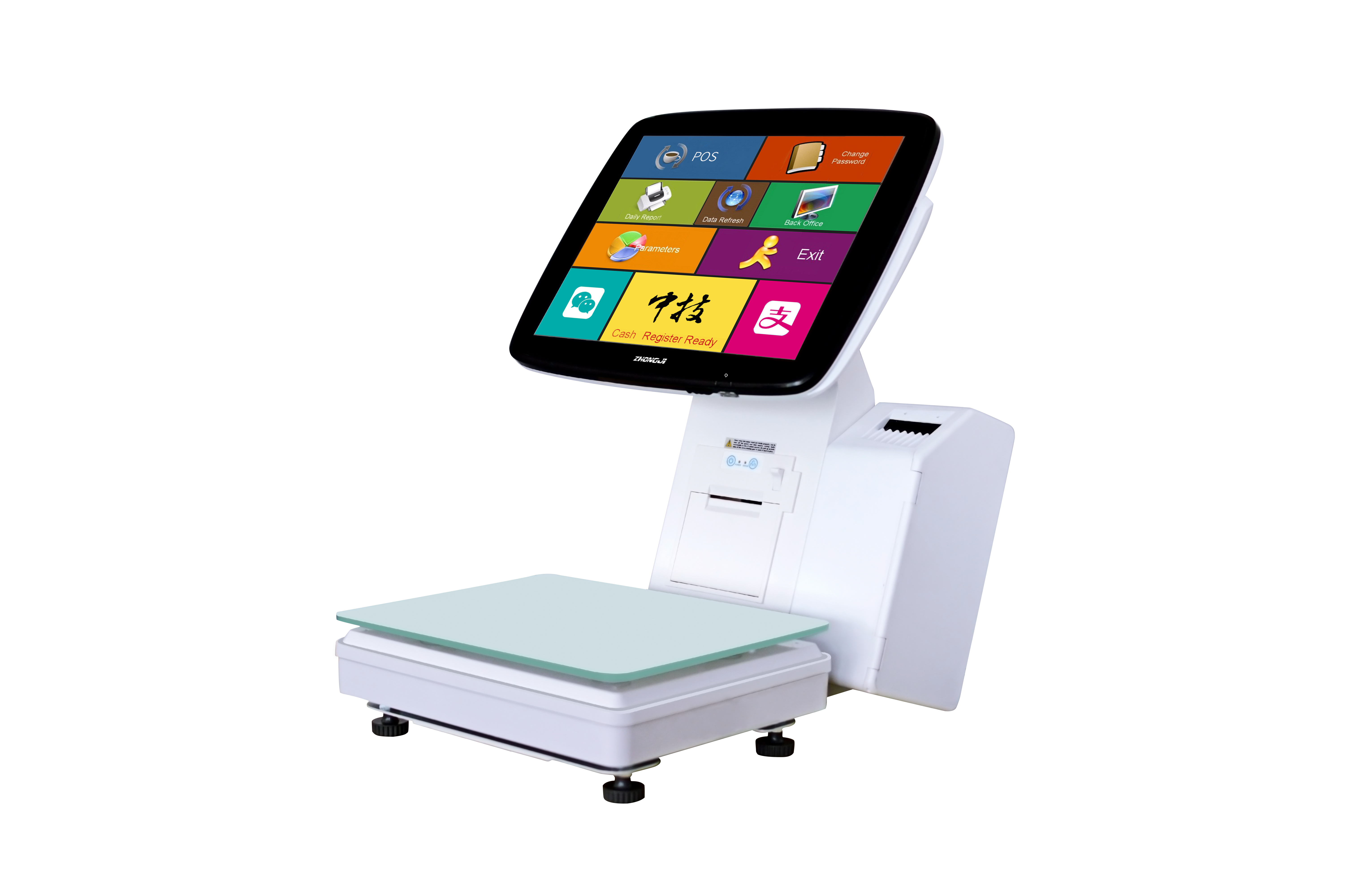 ZHONGJI® LS7 POS System 15-inch Touch Screen Side-Mounted 60mm Label Printer Weighing Machine for Supermarket/Fruit Store