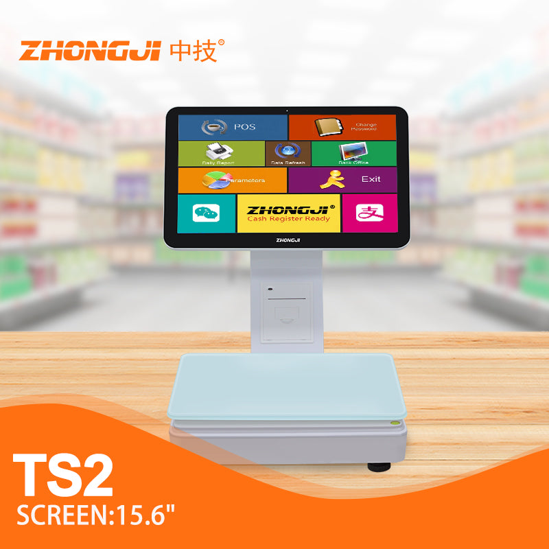 ZHONGJI® TS2 POS System 15.6"Touch Screen Buint-in 58mm Printer Intelligent Weighing PC Machine for Fruit Store/Supermarkets