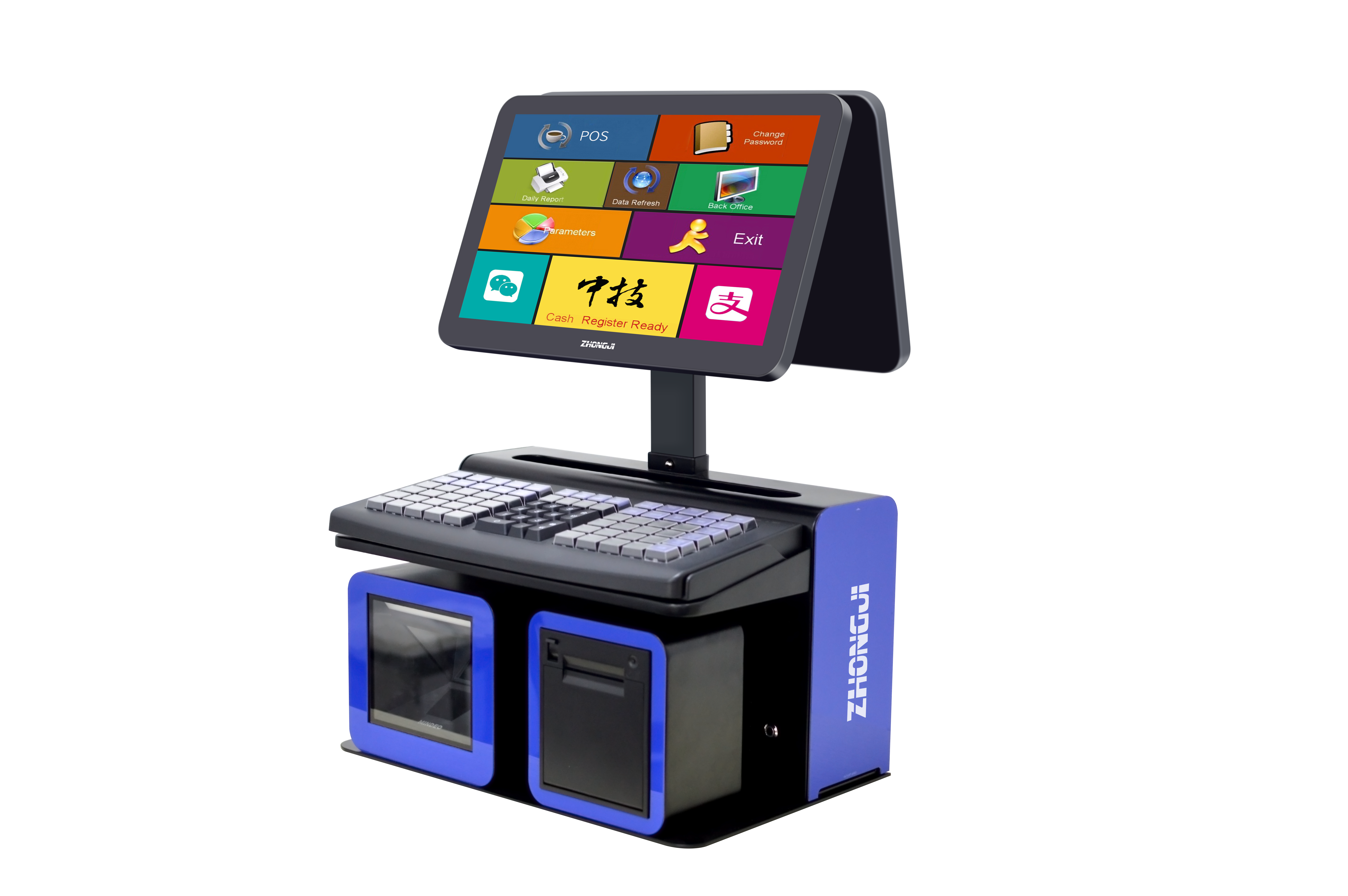 ZHONGJI® A11D POS System Dual Screen Built-in 58mm Thermal Printer Design PC Machine for Supermarkets/Retail Store