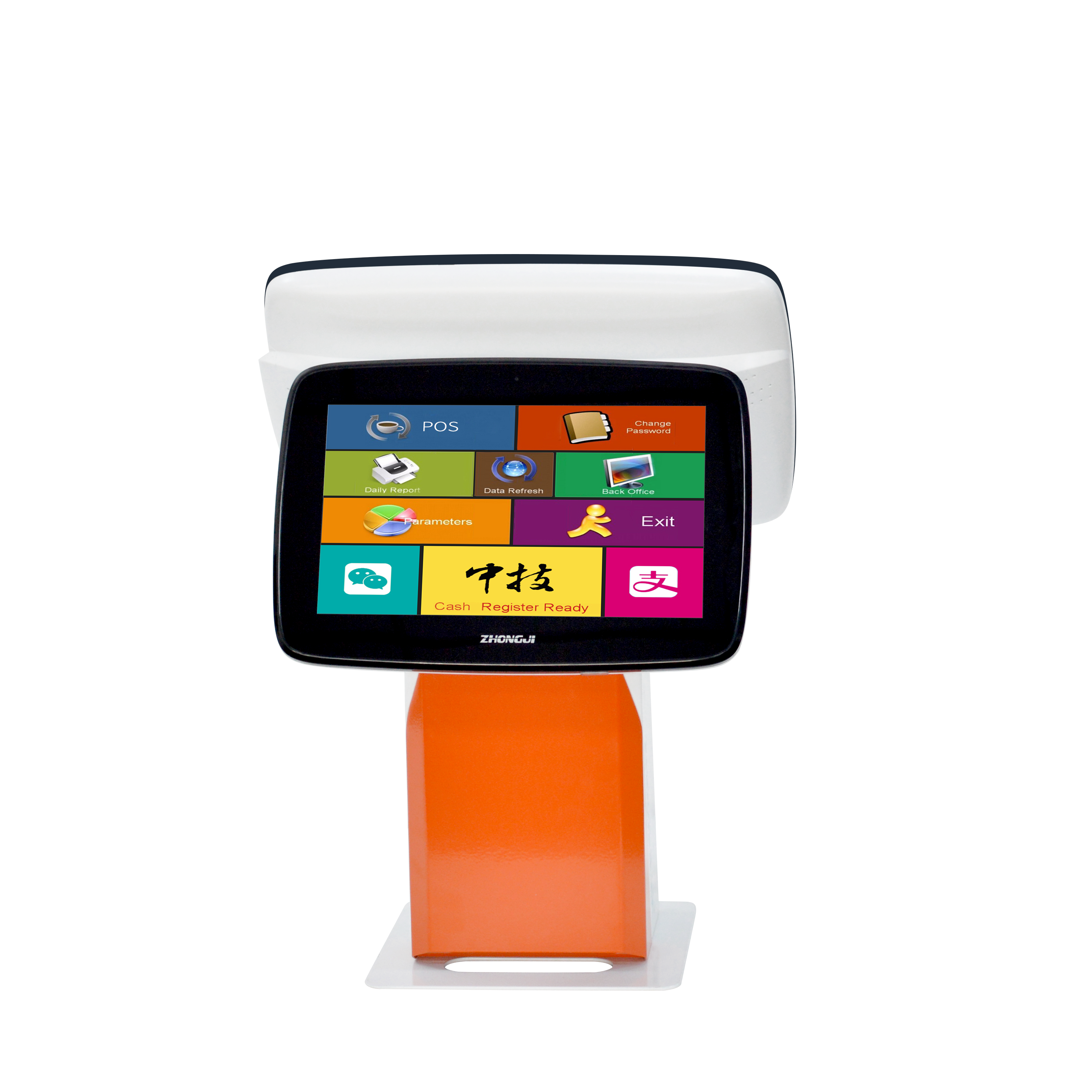 ZHONGJI® A4D POS System Dual Touch Screen AI Recognition Built-in 58mm Thermal Printer PC Machine for Restuarant /Retail Store