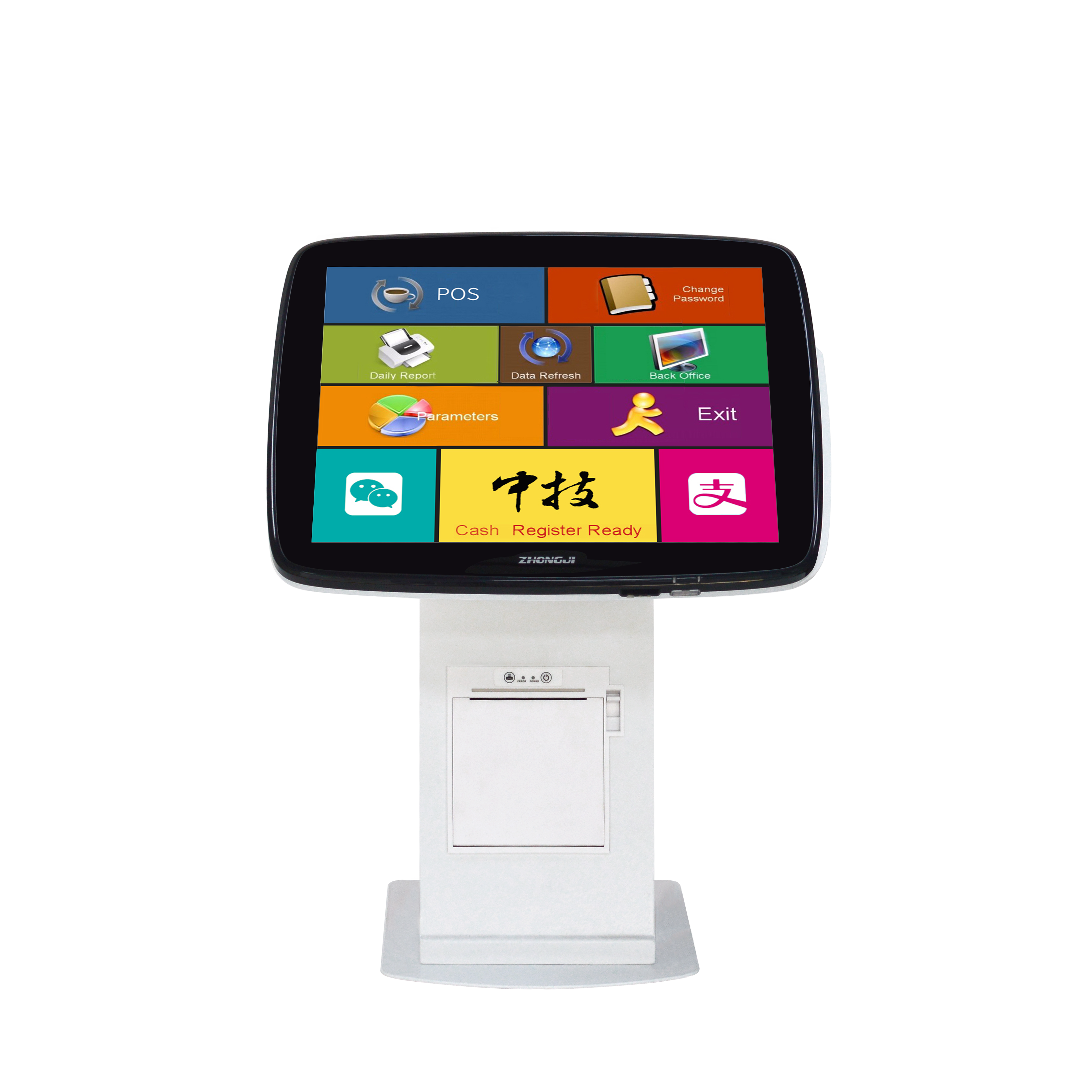 ZHONGJI® A4D POS System Dual Touch Screen AI Recognition Built-in 58mm Thermal Printer PC Machine for Restuarant /Retail Store