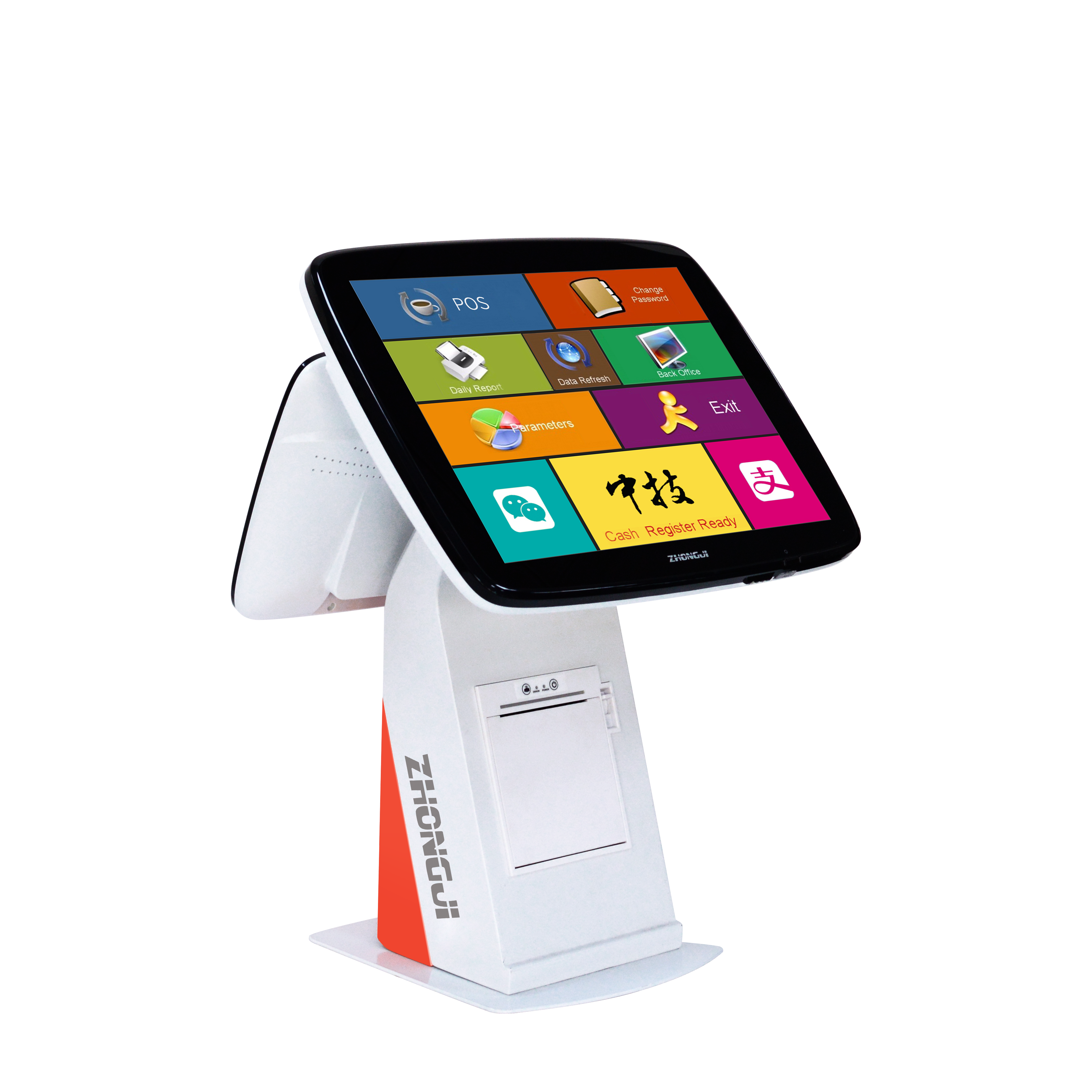 ZHONGJI® A4D POS System Dual Touch Screen AI Recognition Built-in 58mm Thermal Printer PC Machine for Restuarant /Retail Store