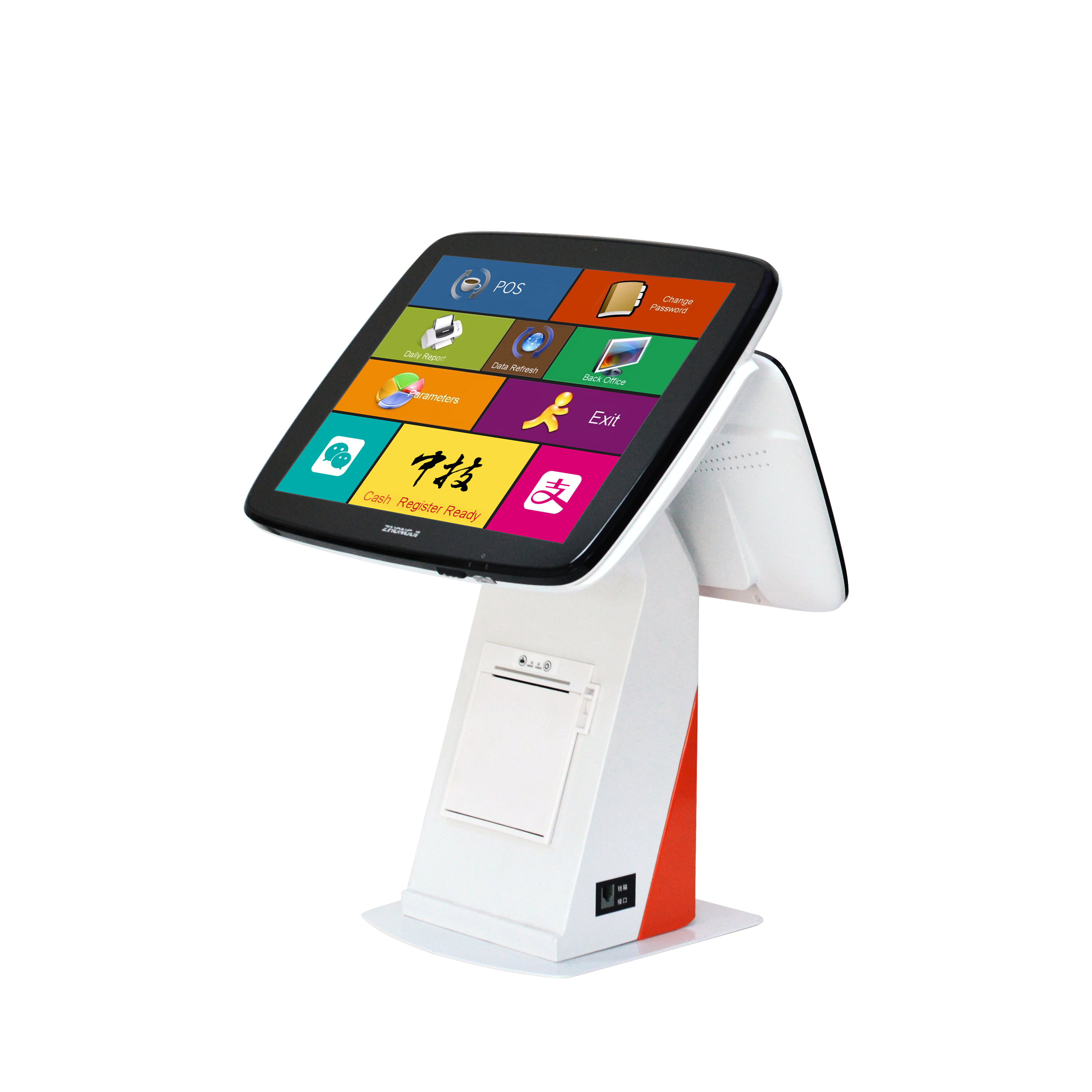 ZHONGJI® A4D POS System Dual Touch Screen AI Recognition Built-in 58mm Thermal Printer PC Machine for Restuarant /Retail Store