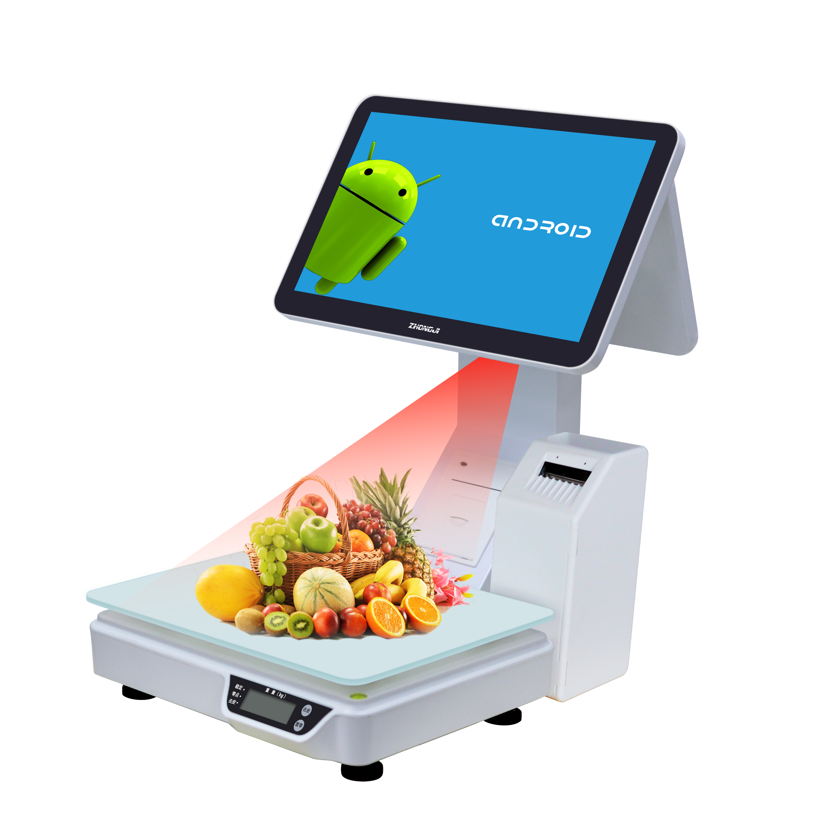 ZHONGJI® ATS2D POS System Android Dual Screen Built-in 58mm Printer Intelligent Weighing Design Machine for Fruit Store/Supermarkets