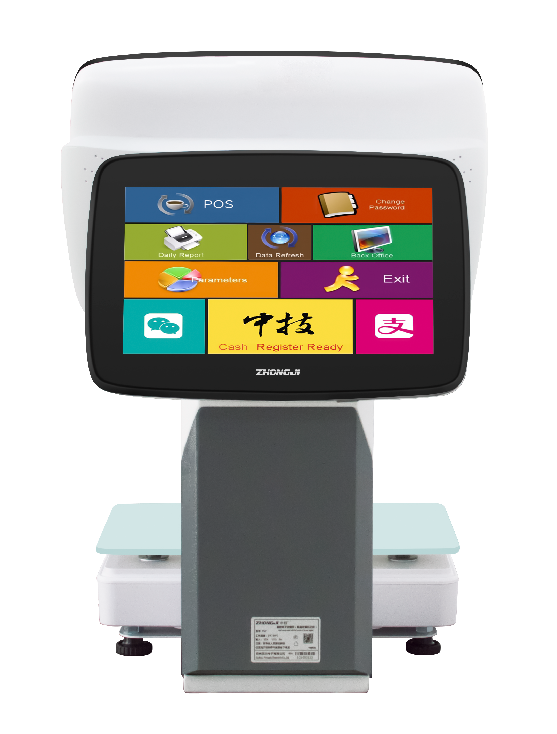 ZHONGJI® TS7D POS Machine Dual Touch Screen Intelligent Weighing Design for Supermarkets/Vegetable Market