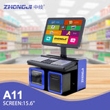 ZHONGJI® A11 POS System 15.6"Screen Built-in 58mm Thermal Printer 2D Scanner Design PC Machine for Supermarkets/Restuarant