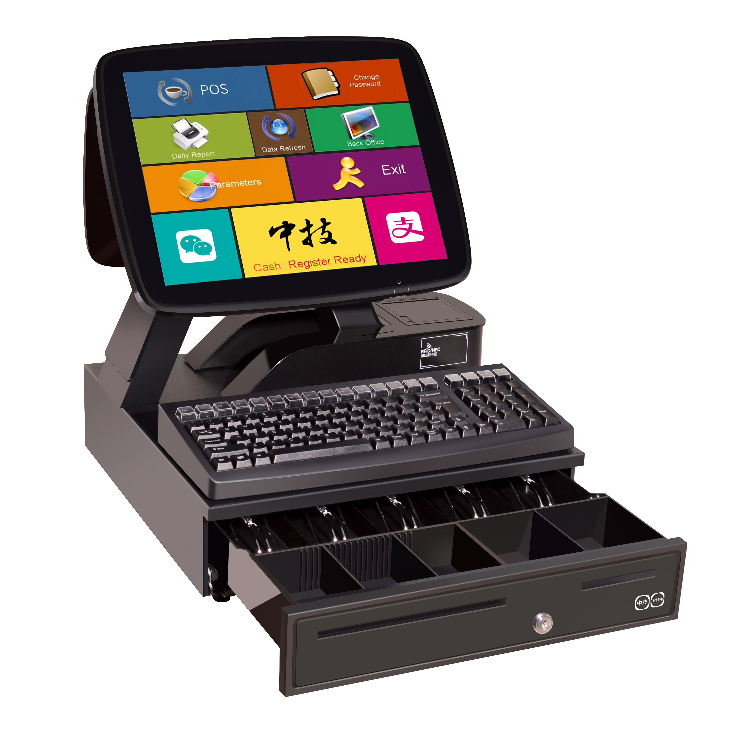 ZHONGJI® A700D POS System Dual Screen Electric Cash Draw ZHONGJI® A700D POS System Dual Screen Electric Cash Draw