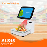 ZHONGJI® ALS15 Cash Register Android 15-inch Capacitive Touch Screen Reliable Label Printer Design for Supermarket/Retail Stores