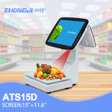 ZHONGJI® ATS15D Cash Register Android Dual Touch Screen Built-in 58mm Printer Intelligent Weighing Machine for Supermarket/Vegetable Market