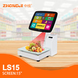 ZHONGJI® LS15 Cash Register 15-inch Capacitive Touch Screen Reliable Label Printer Design for Supermarket/Retail Stores