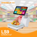 ZHONGJI® LS9 Cash Register 15.6-inch Touch Screen Side-Mounted Label Printer PC Machine for Supermarket/Fruit Store