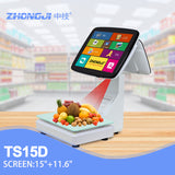 ZHONGJI® TS15D Cash Register Dual Touch Screen Built-in 58mm Printer Intelligent Weighing PC Machine for Supermarket/Vegetable Market